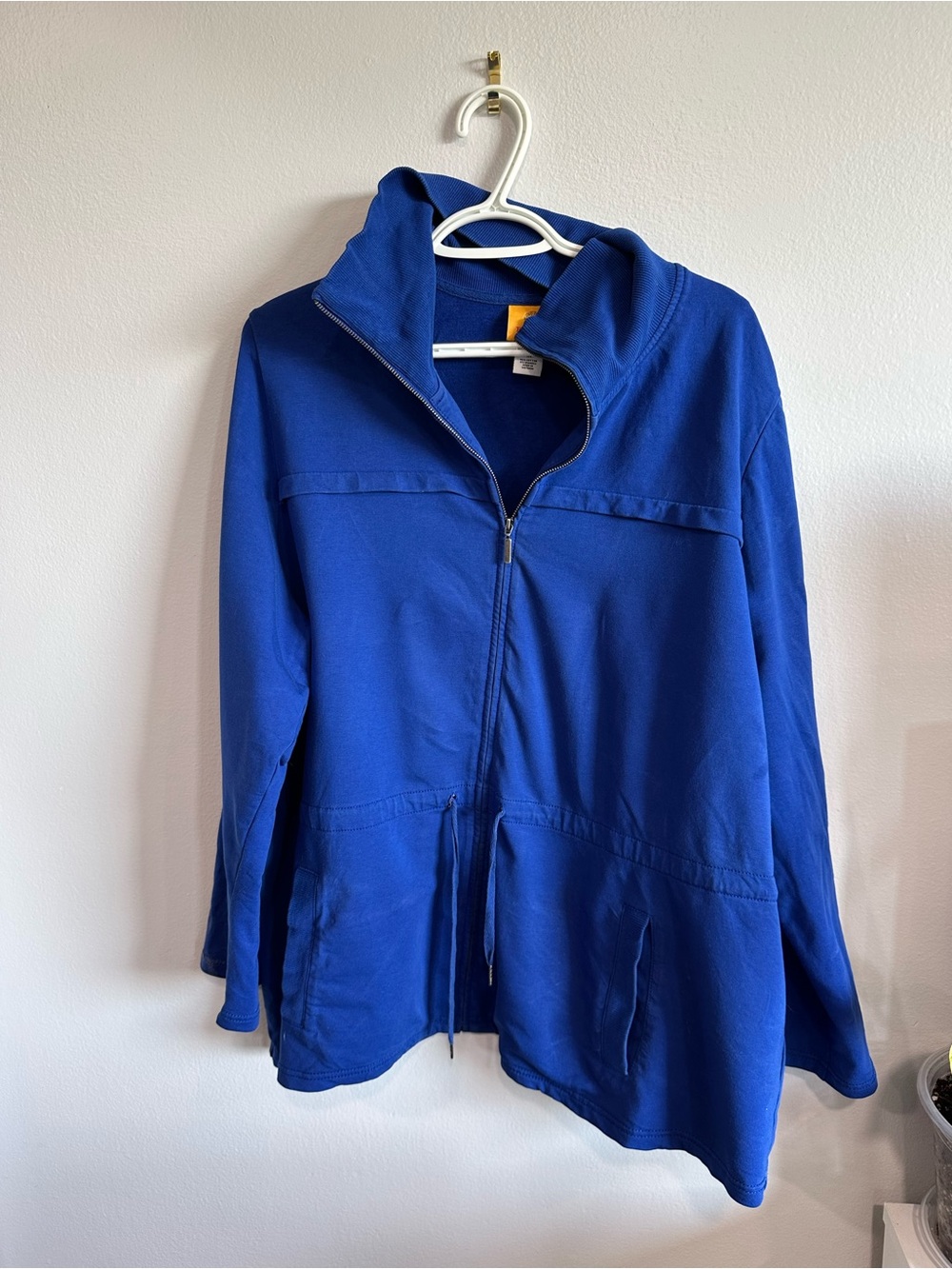Ruby Rd Women 1X Royal Blue Zip Front Tunic Jacket plus size roll tab sleeves